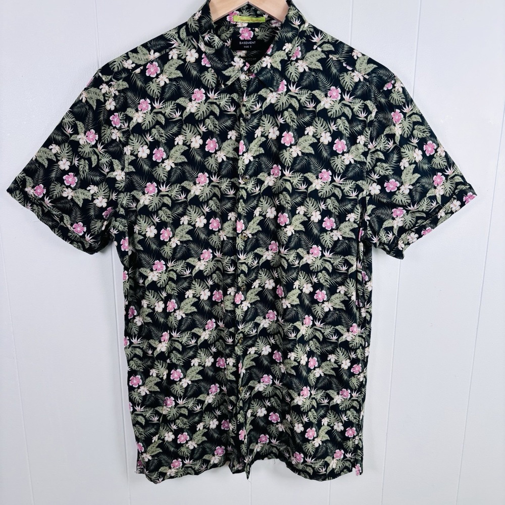 VTG Basement Permanent Vacation Relaxed Fit Men's Small Floral Shirt Button Down